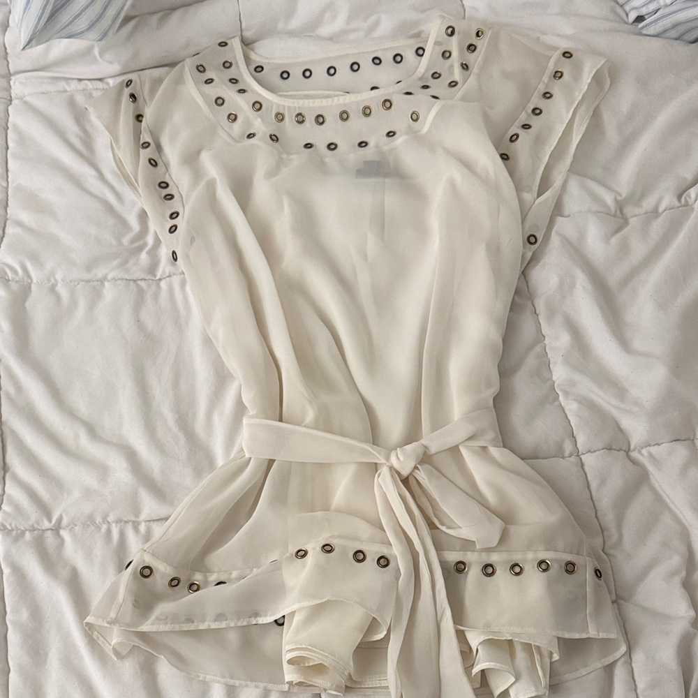 Chic Cream Women's Blouse with Eyelet Accents